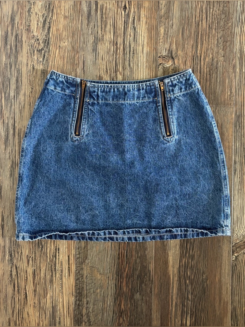 Vtg Xhilaration Blue Denim Mini Skirt Womens Juniors 7 Zipper Accents 90s USA